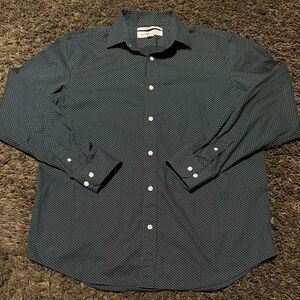 OLD NAVY Long Sleeve Navy Blue White Polka Dot Button Down Casual Shirt Sz. L